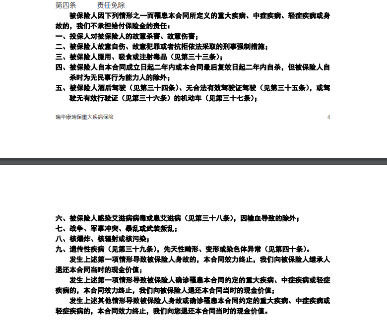 瑞华康瑞保免责条款 瑞华康瑞保免责条款