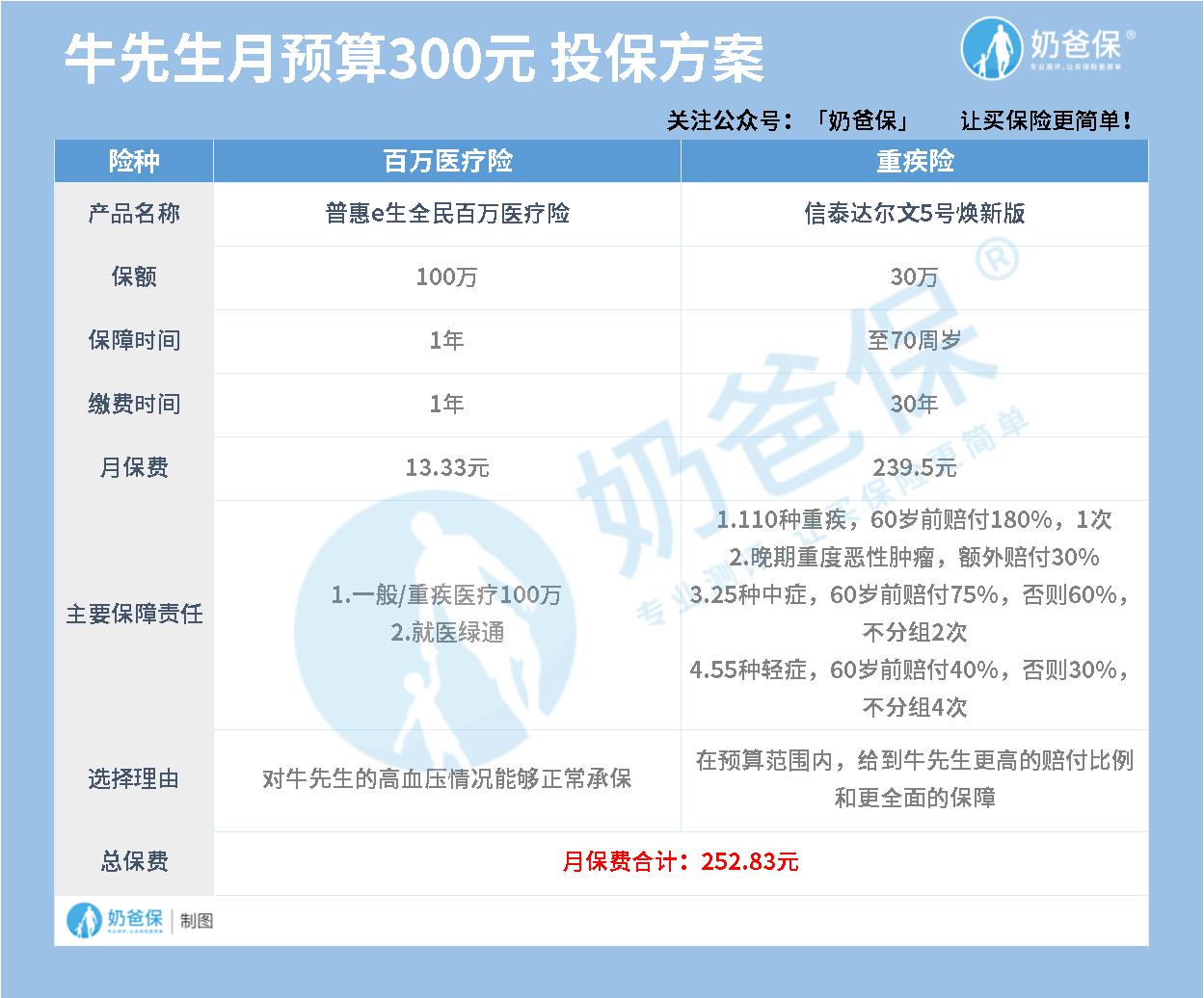 每月预算300元的保险方案